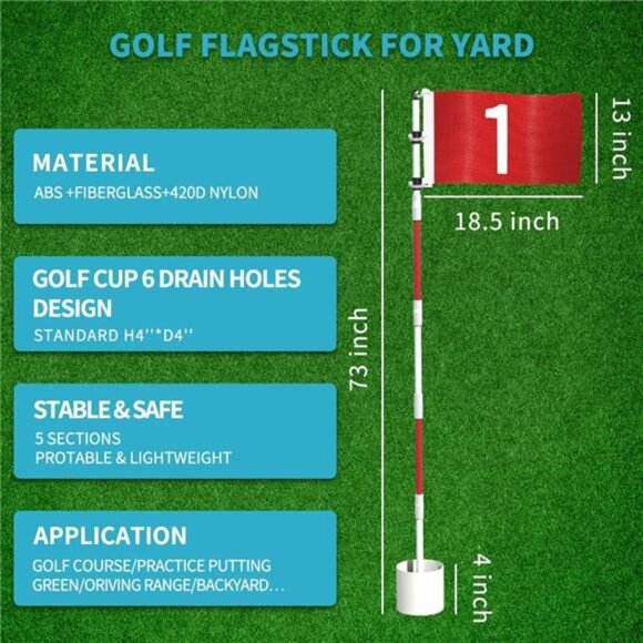 Golf Flagstick 6ft Golf Flag and Cup for Yard Pro Detachable Golf Hole Cup& Flag - Picture 4 of 7